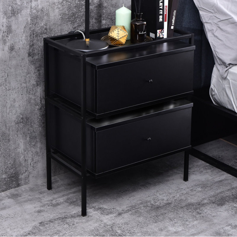 Cojo 58cm W Iron + Manufactured Wood Bedside Table, Black