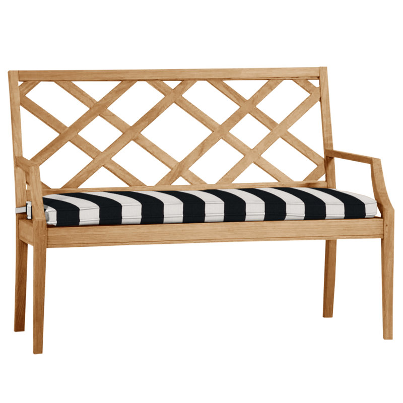 Banc en teck naturel Haley, Teck naturel, Sunbrella® ‑ Cabana à rayures minuit, Pas de soudure