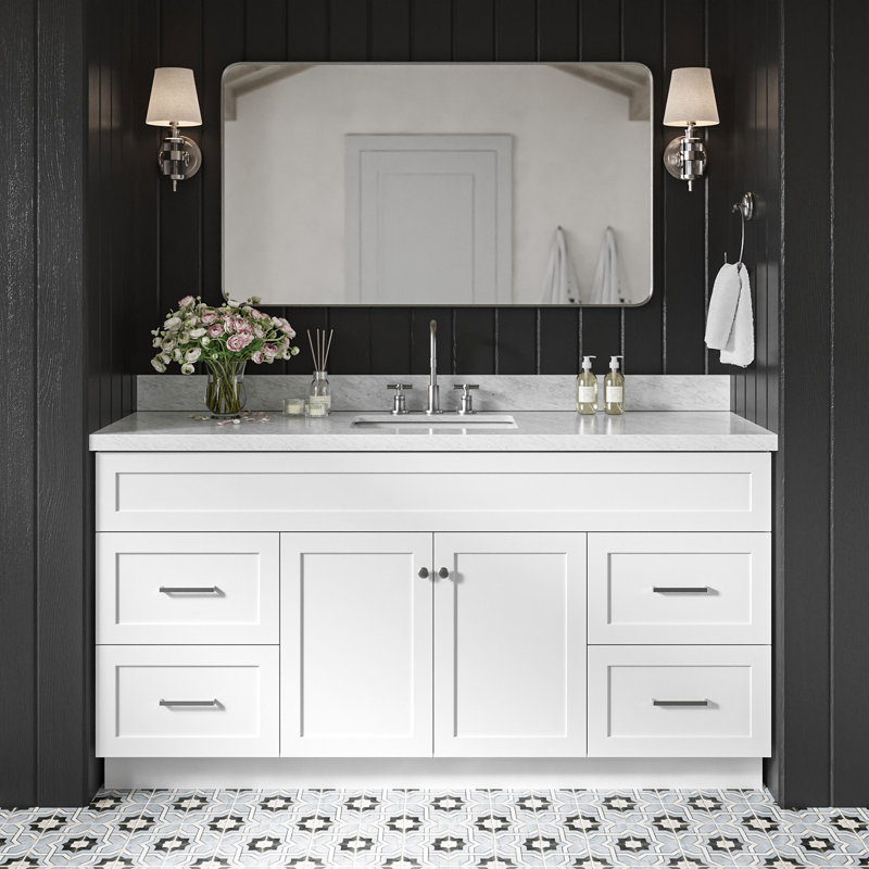 Hamlet 67'' Single Bathroom Vanity with Carrara Marble Top, White