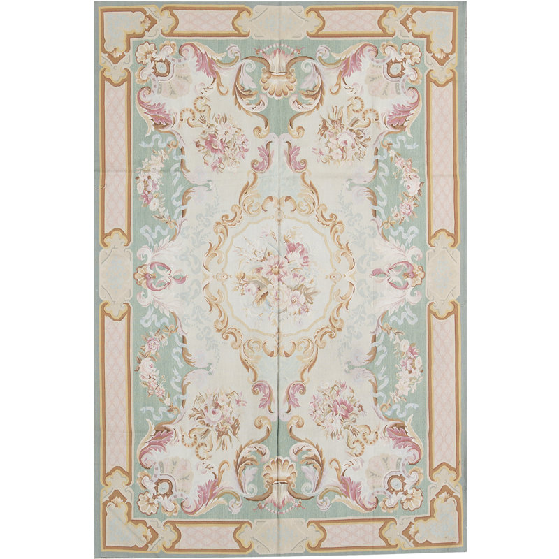 Hand-Knotted High-Quality Green and Beige Area Rug