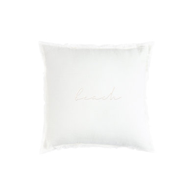Beach Script Linen Fringe Pillow