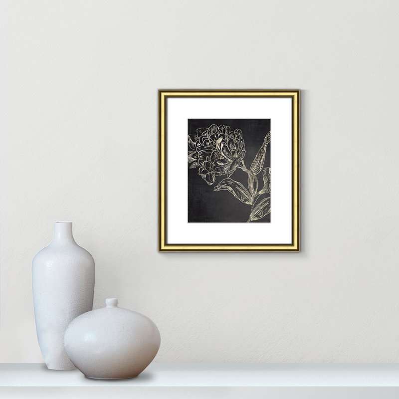 Clarendon Golden Flower Folklore II by Asia Jensen - Picture Frame Graphic Art, 16.25" H x 14.25" W, Gold