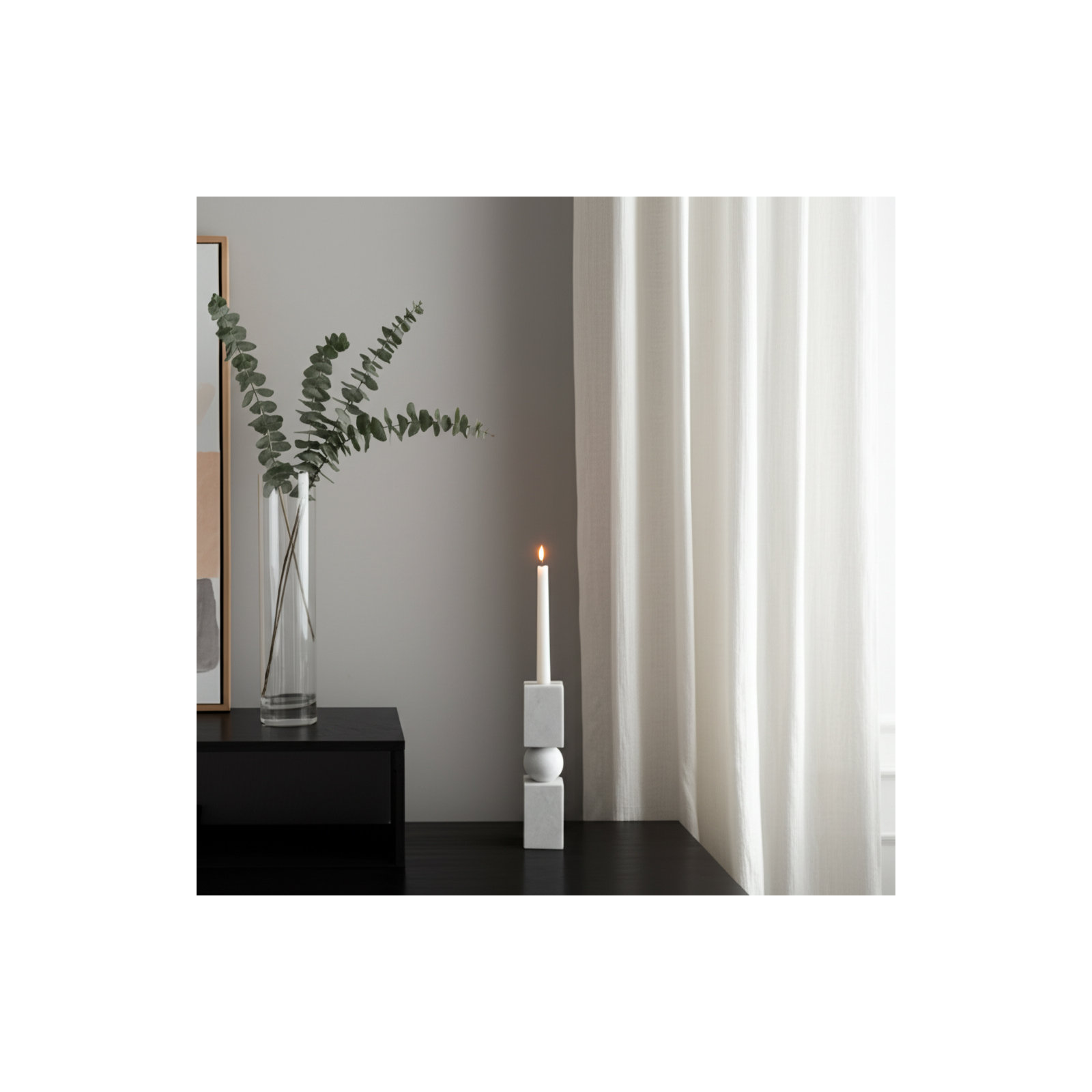 Chunky Marble Taper Holder, White, 12" H x 3" W x 3" D