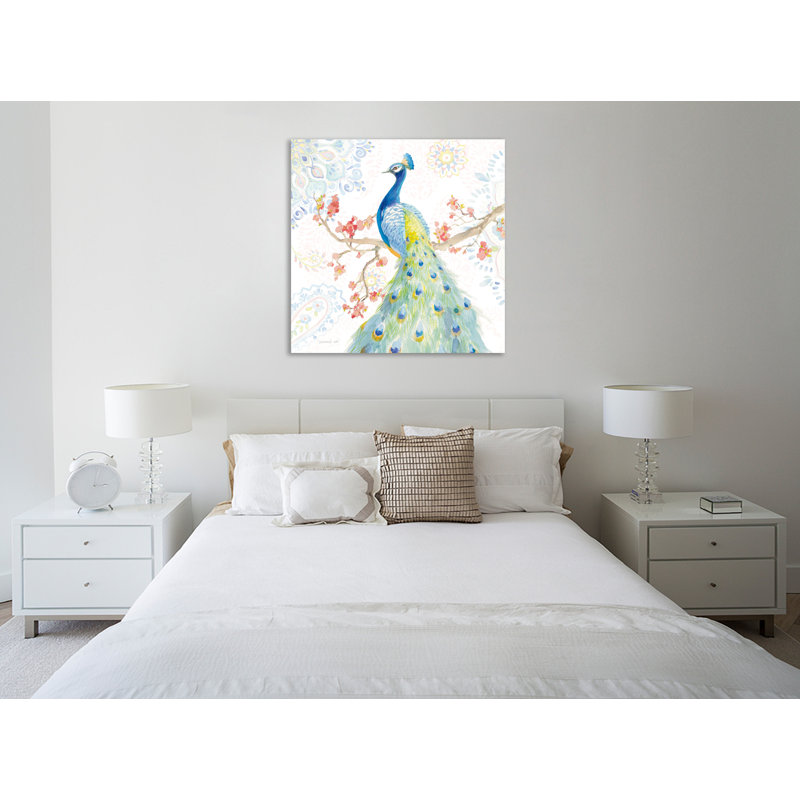 «Peacocks Watercolor II», reproduction d'art sur toile tendue, H 18 po x l 18 po x P 1,5 po