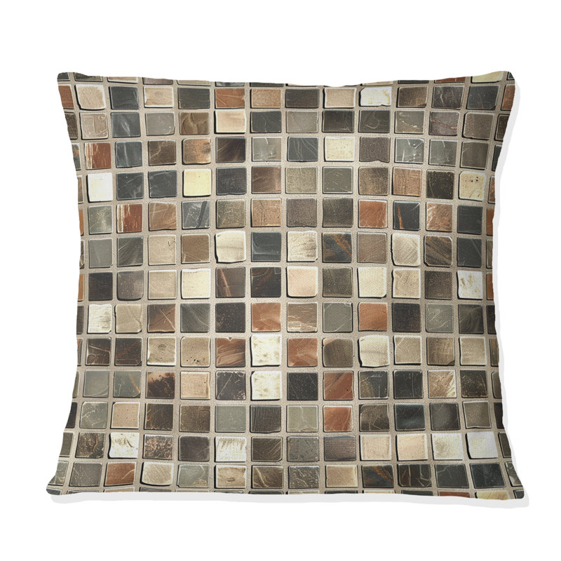 Carreaux de mosaïque brun et beige II - Coussin décoratif moderne, H 16 po x l 16 po