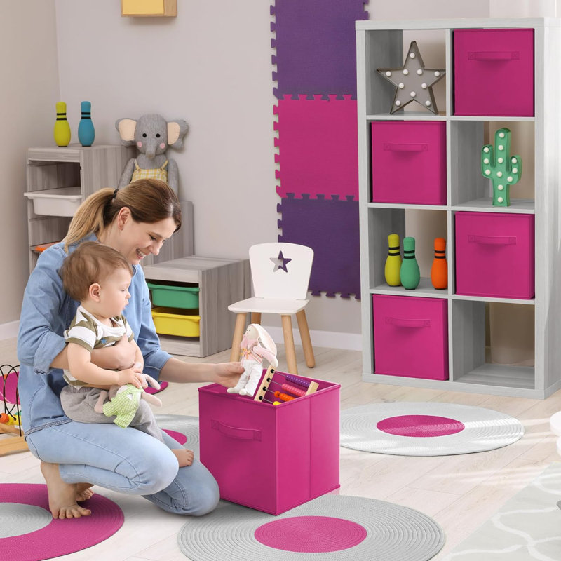 Sorbus 11" Foldable Storage Cubes with Handles, Pink