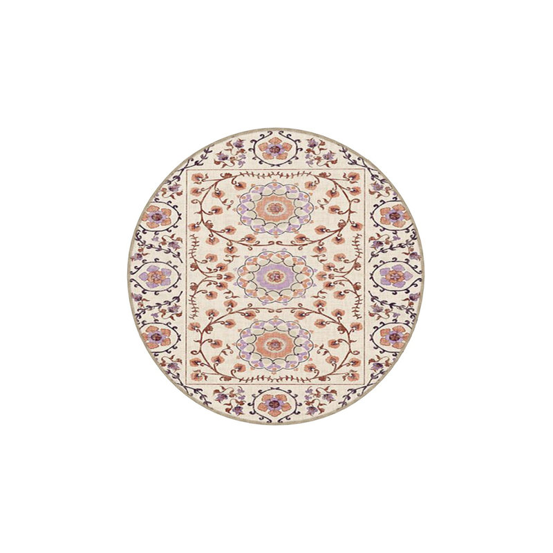 Tapis crème lavable à la machine à motif géométrique crème moderne, Sous-tapis carré 3 pi 3 po inclus