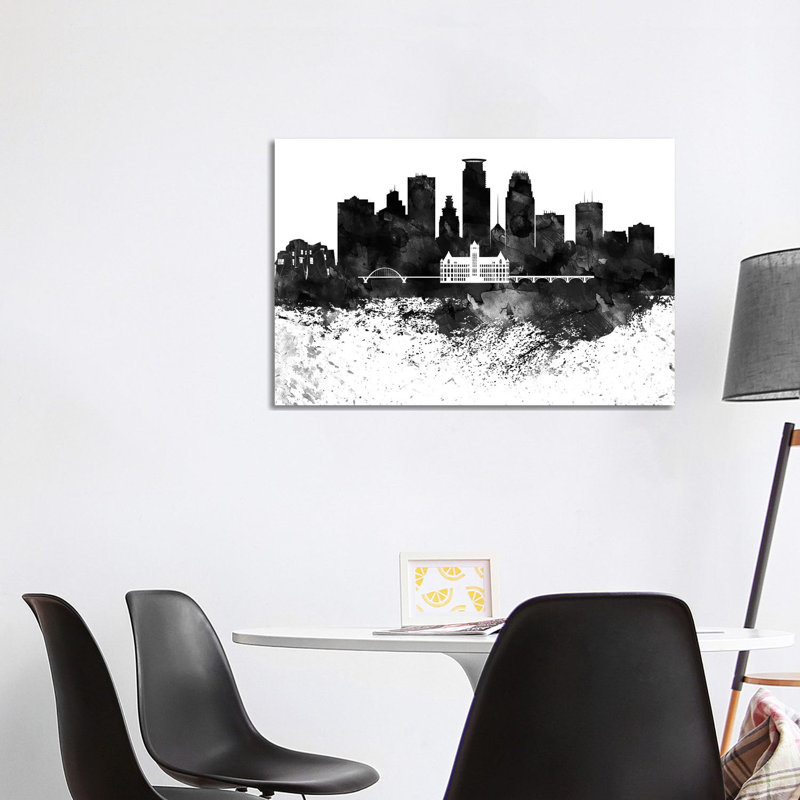 Minneapolis Black & White Drops Skyline by Wall Decor Addict - Wrapped Canvas Painting, 101.6 cm H x 66.04 cm W x 3.175 cm D