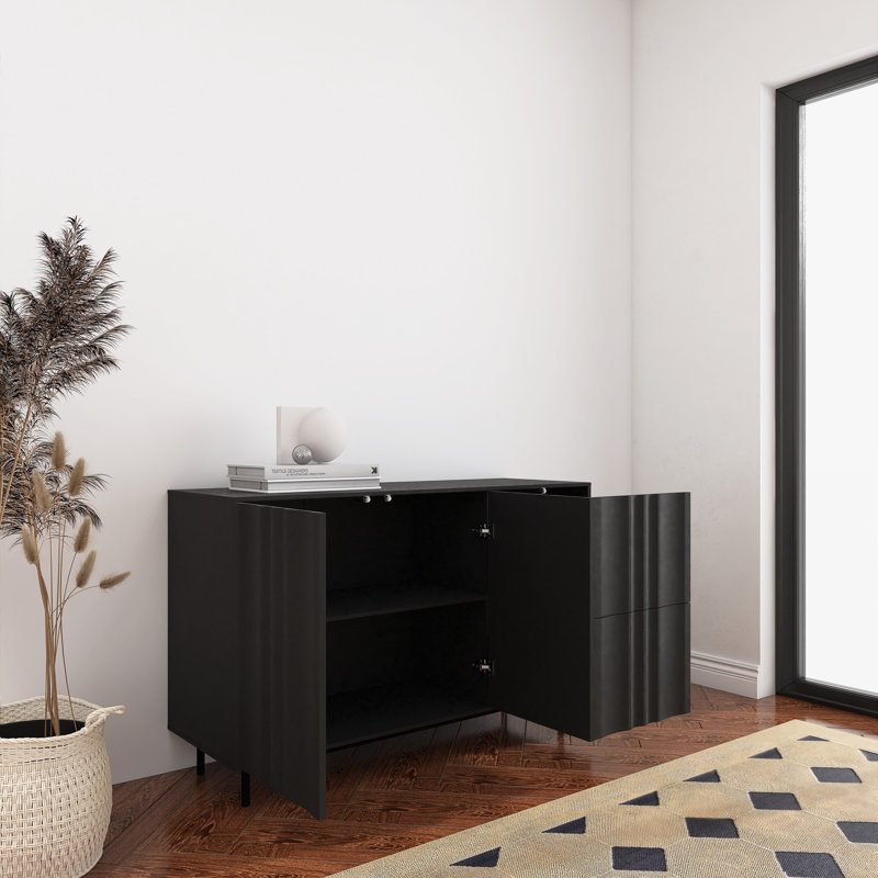Armoire de rangement en bois aggloméré 47,2 po avec tiroirs 47,2 po, Noir, noir, noir, noir