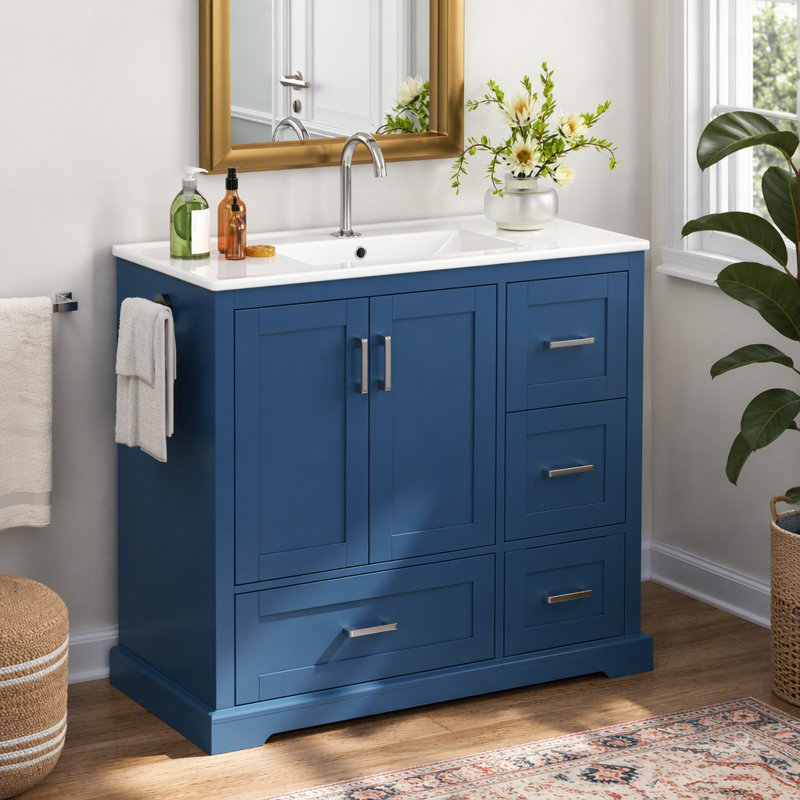 Meuble-lavabo 42 po avec lavabo en céramique 42 po - Bleu