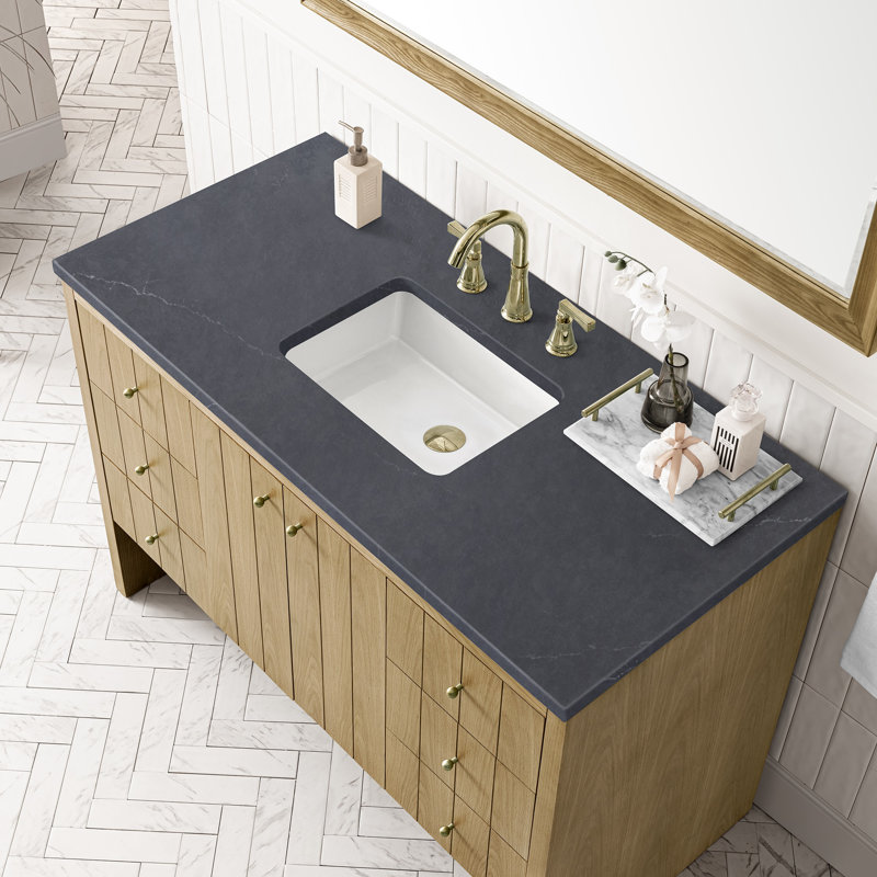 Hudson 48'' W Single Vanity, Charcoal Soapstone, 8" Widespread, Light Natural Oak