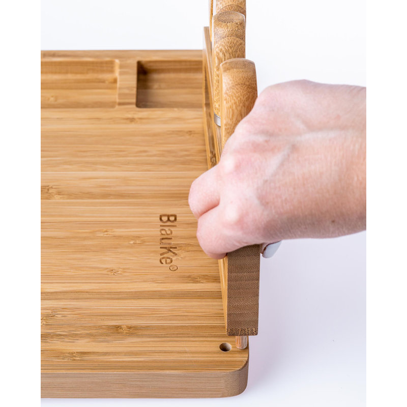 Ensemble de planche à fromage et de couteaux en bambou - planche de charcuterie 14 x 11 pouces avec 4 couteaux à fromage - plateau de service en bois