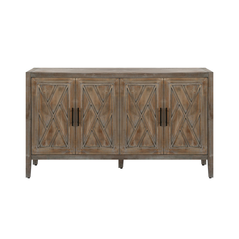 Console 60 pouces avec 4 portes - Buffet brun antique pour salon d'entrée et tablette réglable