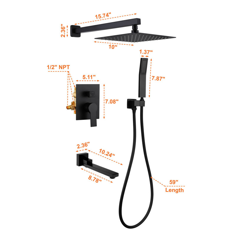 All-In-One Kit with Rough in-Valve, Matte Black