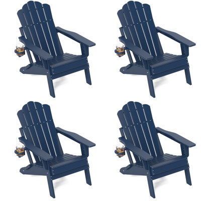 Adirondack Chair Set of 6, Folding HDPE Patio Chairs with Cup Holder, 400LBS Heavy Duty Fire Pit Chairs for Large Garden, Deck, Resort, Commercial Use