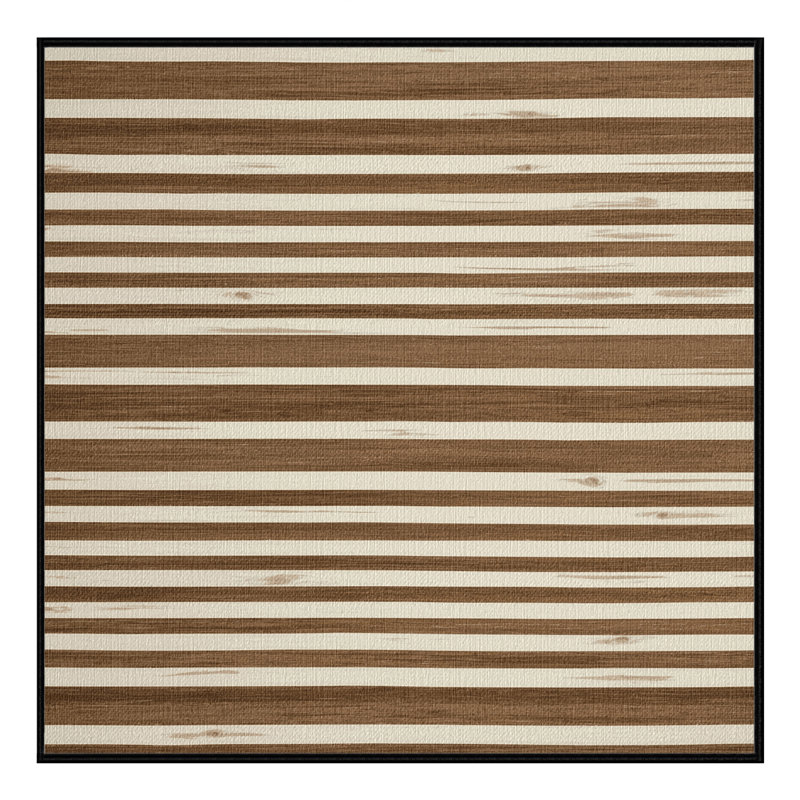 Washable Oak White Striped Area Rug, Square 5'