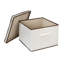 Grande boîte de rangement avec couvercle, toile en poly-coton doux avec cadre renforcé, capacité de rangement généreuse, couvercle entièrement amovible, poignée avant, polyvalent, pliable et empilable, naturel avec bordure café-1979030972-1979030969