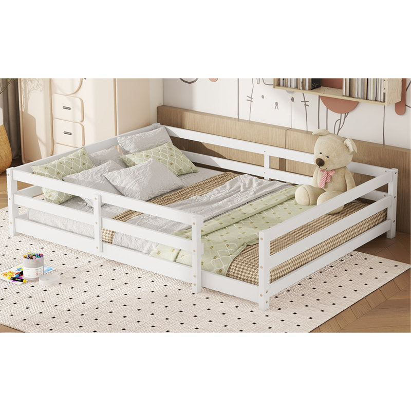 Lit pleine grandeur en bois de pin blanc, clôture pour bois multifonctionnel et confortable avec 15,7 pouces, aucun sommier requis, conception stable, assemblage rapide