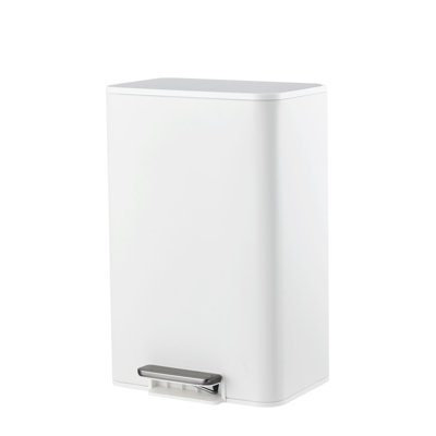 Space-Saving Bedroom Trash Can, 4 Gallon Small Trash Can with Soft-Close Lid, Foot Pedal & Removable Inner Bucket, Rectangular Stainless Steel Garbage Can for Living Room, Home, Office, White