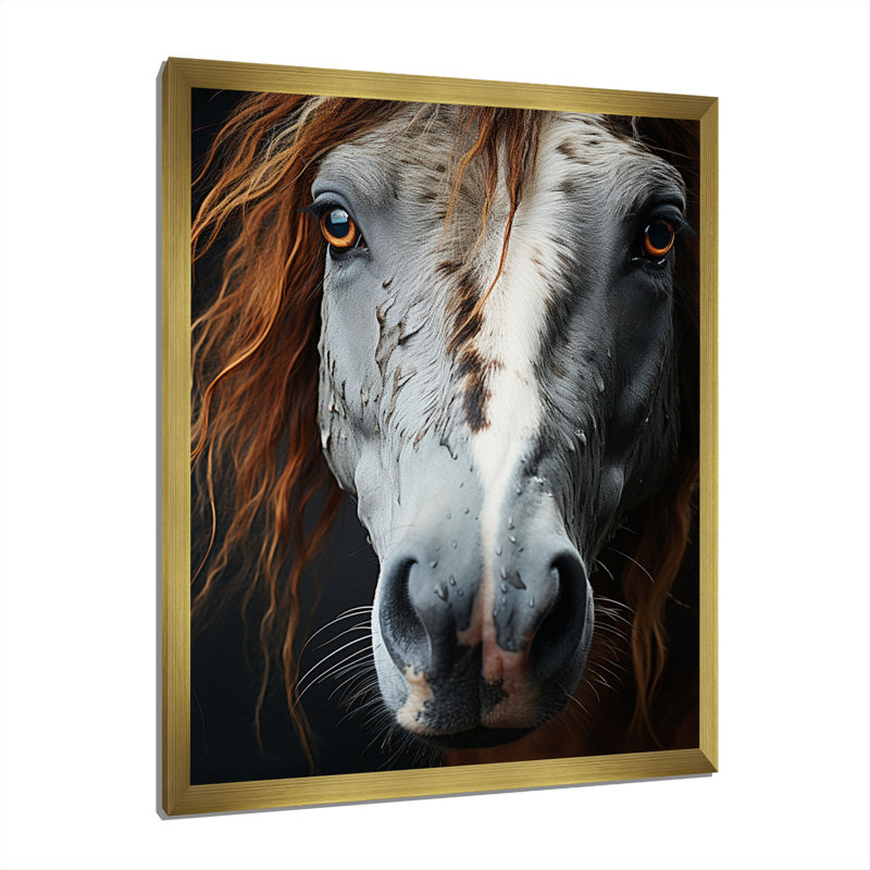 «Keeng Grey Brown Horse Serenity», reproduction sur toile, H 20 po x l 12 po x P 1 po, Encadrement doré