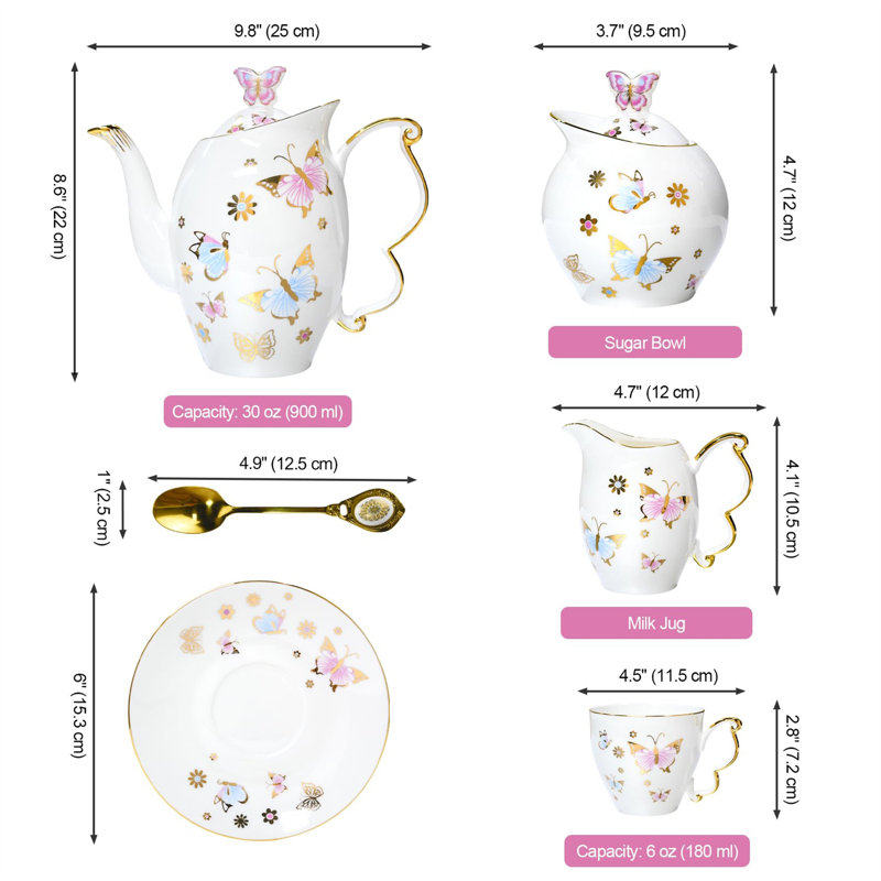 DNGJU 34oz. Floral Teapot Set