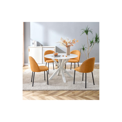 Chaise orange moderne (ensemble de 2) avec pieds en tube de fer, coussins moelleux et dossier confortable, convient à la salle à manger, au salon, au café, au dossier en boule de poils
