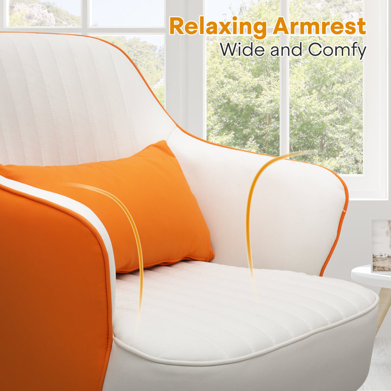 White and Orange Barrel Accent Chair with Golden Metal Legs