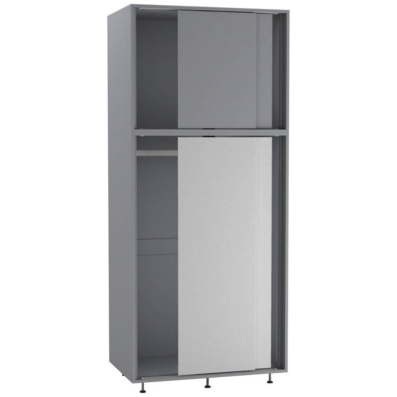 4 Door Solid Wood Wardrobe, Grey/White