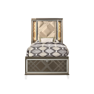 Dark Champagne Finish Full Bed - , Storage, Led, Synthetic Leather Lustre Bed: Champagne, Gleam