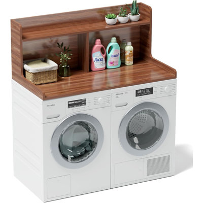Comptoir de laveuse-sécheuse à 2 niveaux avec rails latéraux et patins de protection, organisateur de surmatelas en bois avec tablette de rangement pour laveuses et sécheuses
