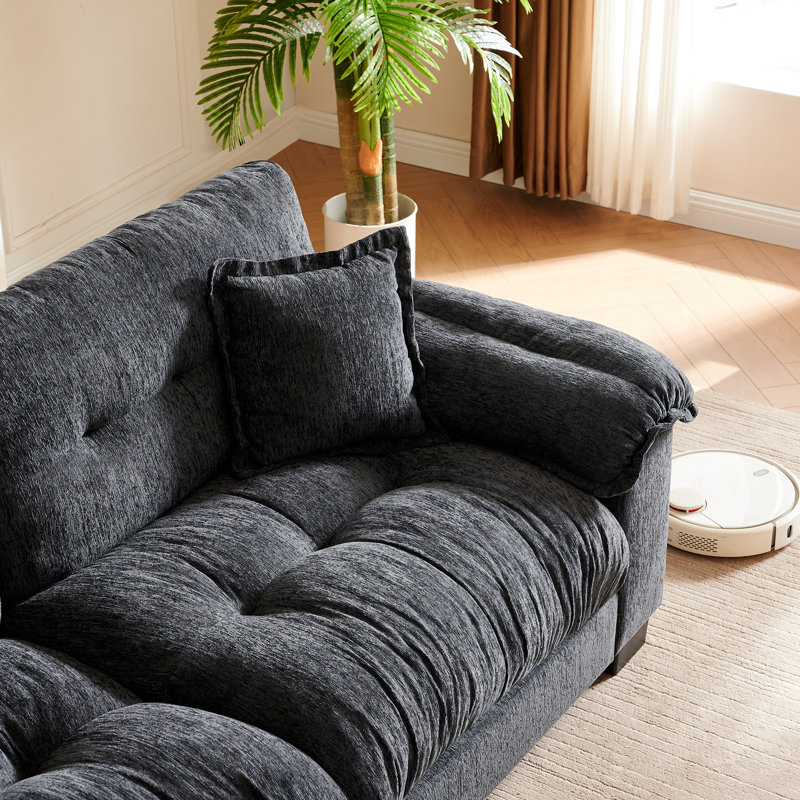 91" Chenille Upholstered Sofa With Soft Overstuffed Seating And Pillow Arm, Dark Gray