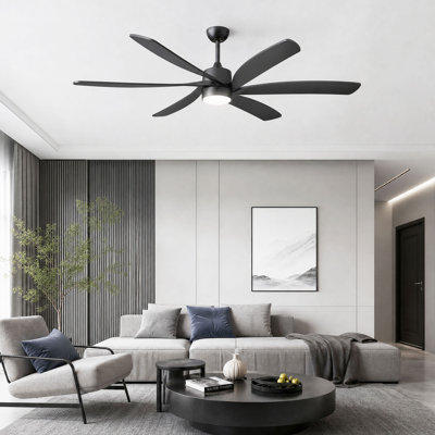 Grand ventilateur de plafond noir de 64 pouces avec lumière et télécommande, 6 pales en ABS, moteur à courant continu réversible et silencieux pour le salon intérieur