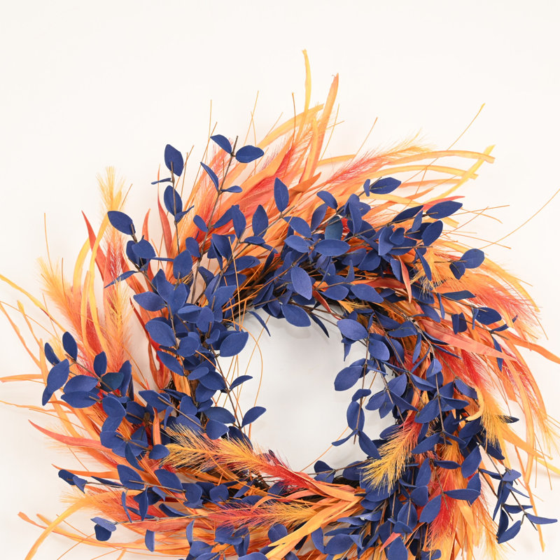 Couronne d'herbe artificielle 24 po Boho Eucalyptus Fluffy Pampas