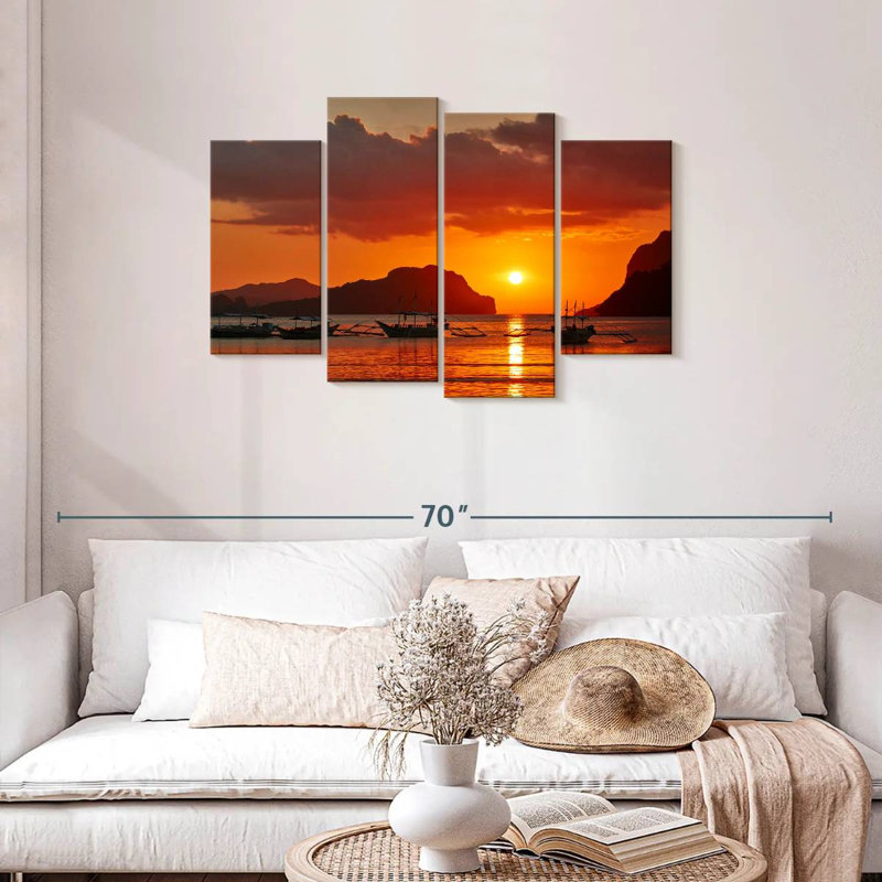 Kerrick El Nido, bateaux au coucher du soleil, H 27 po x l 43 po