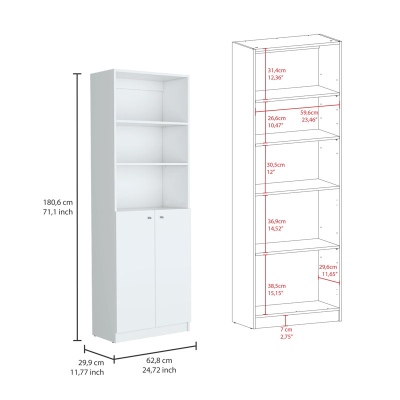 Simla 3 Piece Living Room Set With 3 Bookcases, White
