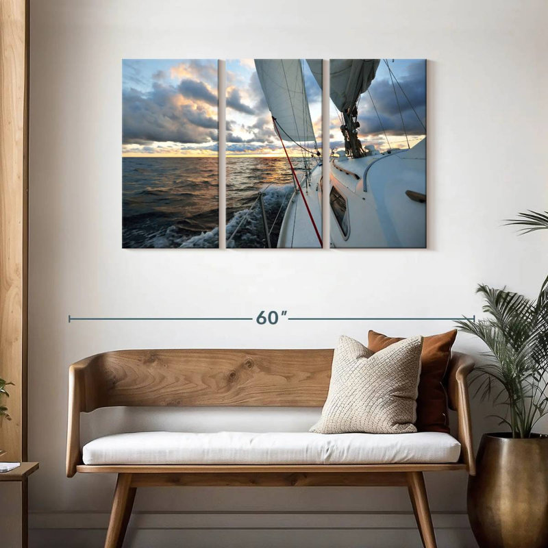 Senne naviguant en pleine mer, H 28 po x l 45 po