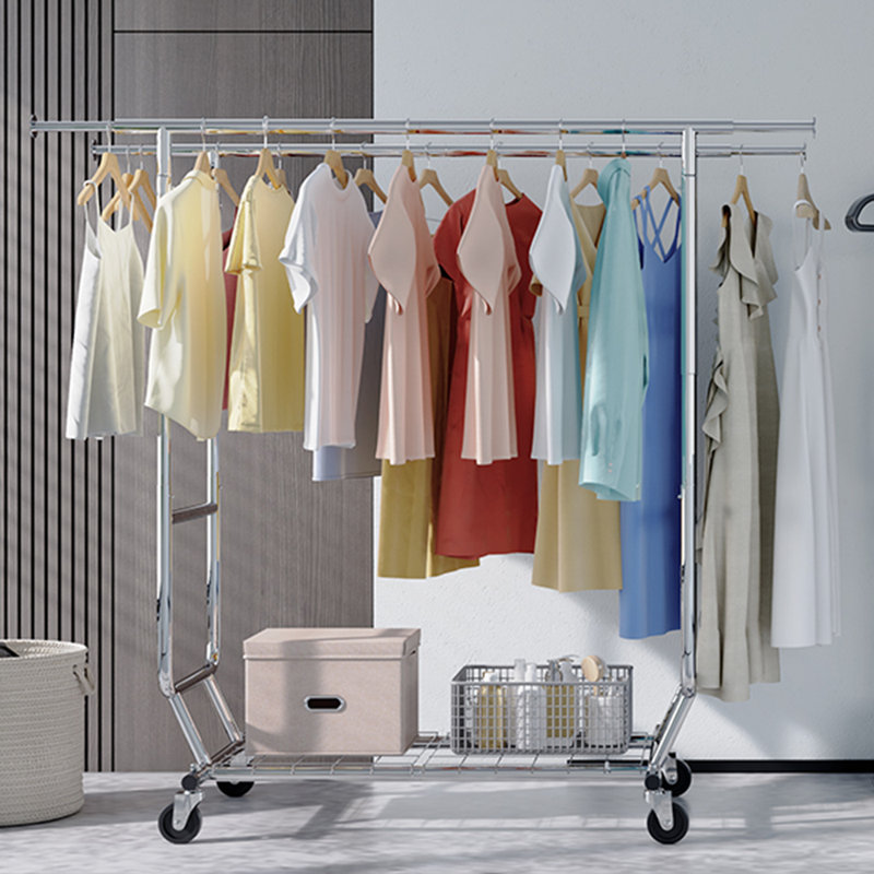 Double Rail Clothes Rack on Wheels, 295kg(650lbs) Capacity with Bottom Shelf, Extendable Length & Height, Silver