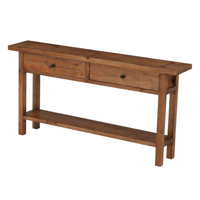 62.99'' Solid Wood Console Table with 2 Storage Drawers and Shelves