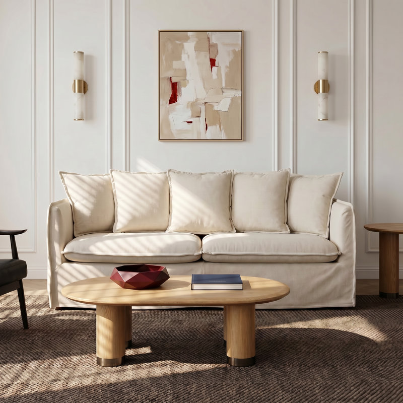 77"L Chenille Slipcovered Sofa with Structured Foam Cushions, Removable Covers