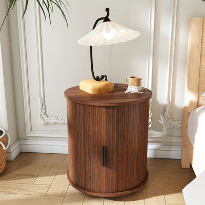  Table de bout cylindrique Mid-Century moderne avec station de charge intégrée et porte coulissante, table de chevet ronde à 2 niveaux avec ports USB, table de chevet pour le salon, la chambre à coucher, le vestibule