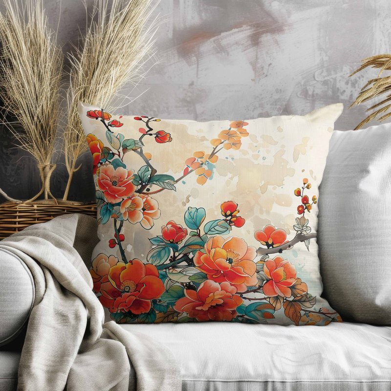 Coussin Scarlet Wing Heaven, Vert / Orange, Square 16"