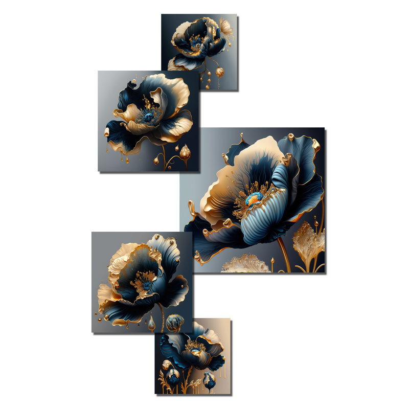 5 pièces, bleu profond et doré