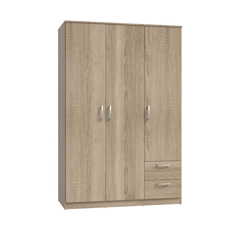 Chanan 3 Door Wardrobe with 2 Drawers in Sonoma Oak, 123 cm