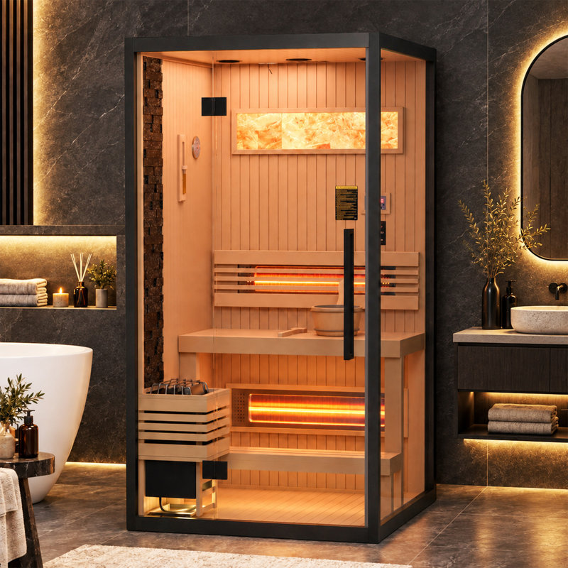 Erommy 1-2 Person Traditional Sauna, Indoor Steam Sauna For Home, Home Spa Sauna With Chromotherapy Lighting And Bluetooth Speaker, Hemlock