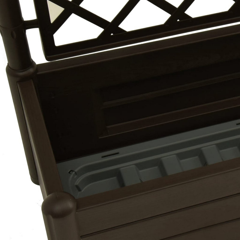 Garden Planter Flower Box With Trellis, Mocha Brown Plastic, Drainer