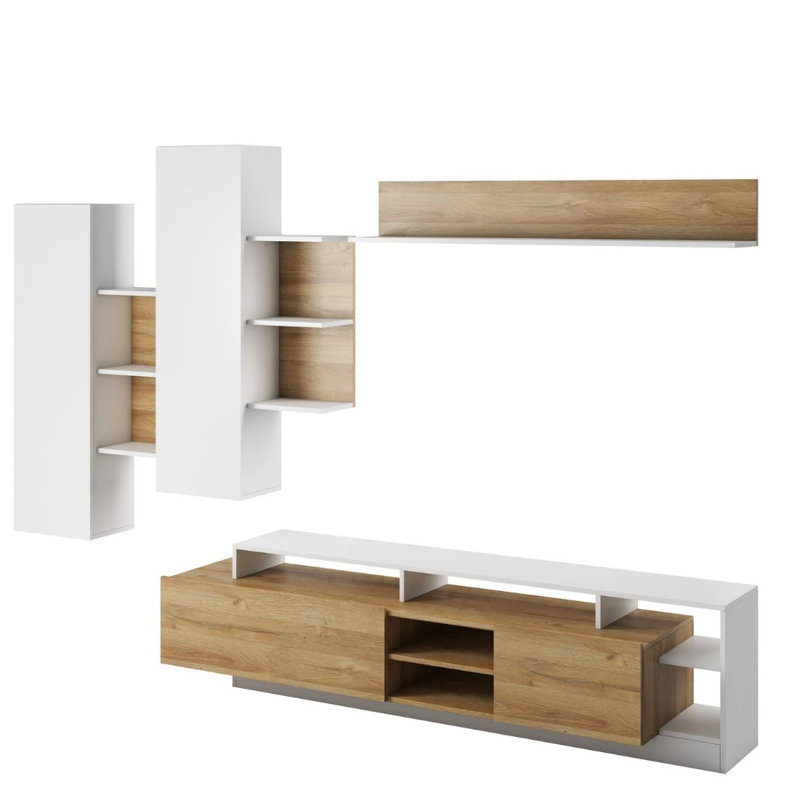 Jerianne Unfinished Living Room Walls for TVs up to 85", White Matt/Grand Oak