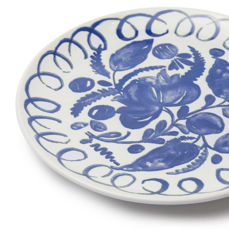 Assiette à dessert en herman Cashin - blanc / bleu - 9,1 po, White, Blue