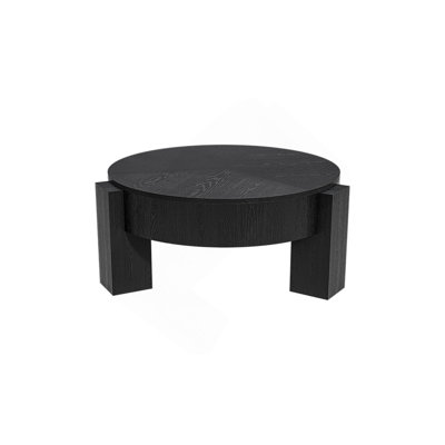 33'' Round Coffee Table with Hidden Storage, Modern Wabi-Sabi Wood Parquet Veneer Top Table, 3 Block Legs Sturdy Center Accent Table for Living Room,  Small Space