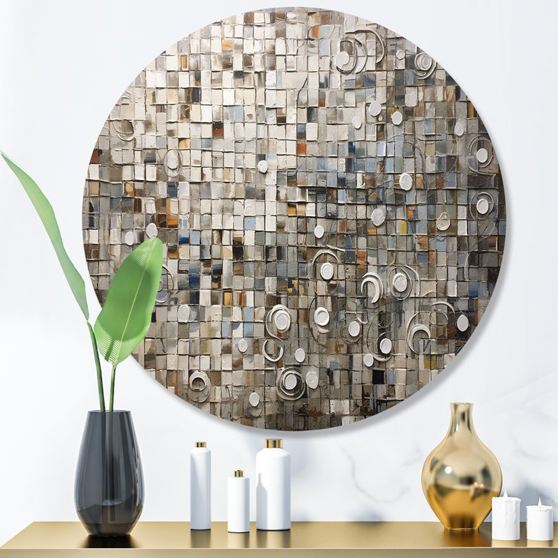 Jhoana Brown And White Bohemian Medley - Boho Mosaic Metal Wall Art Print, Boho Metal Print, 23" H x 23" W x 1" D
