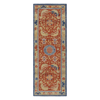 Rug & Kilim's Chinese Style Runner Rug In Burnt Orange With Kirin Pictorials